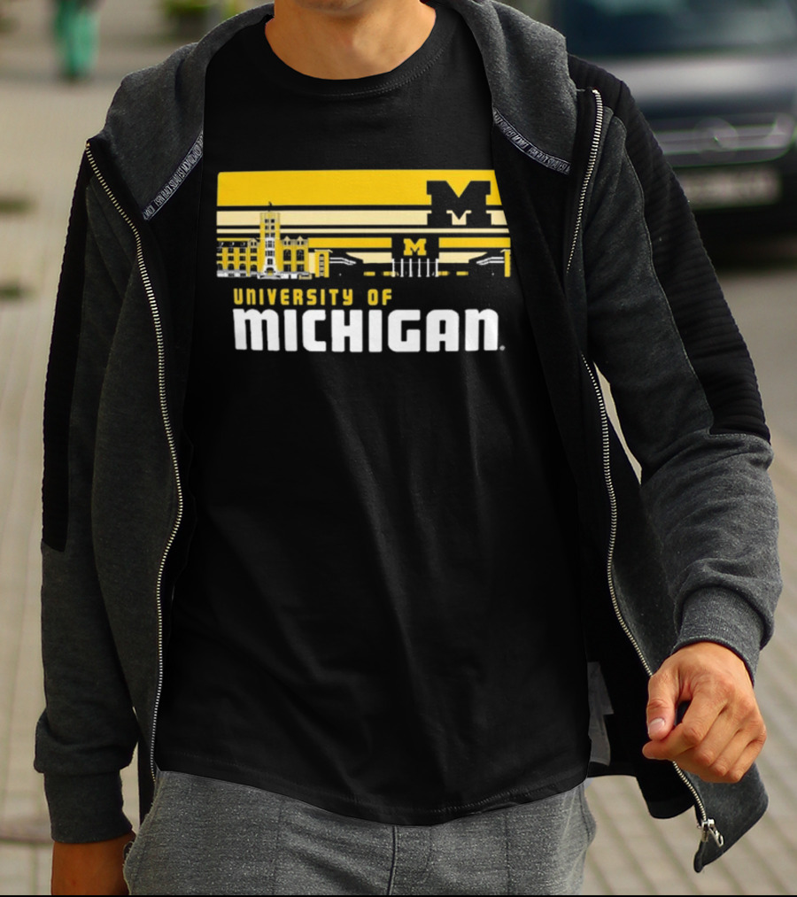 University Of Michigan Wolverines Striped Campus Skyline T-Shirt