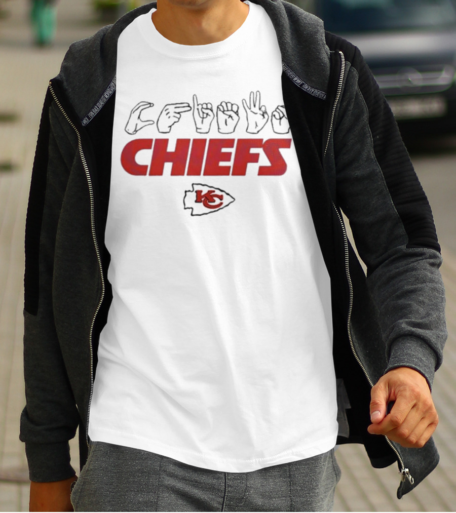 CHIEFS Kansas City Chiefs KC Logo Hand Sign Football T-Shirt