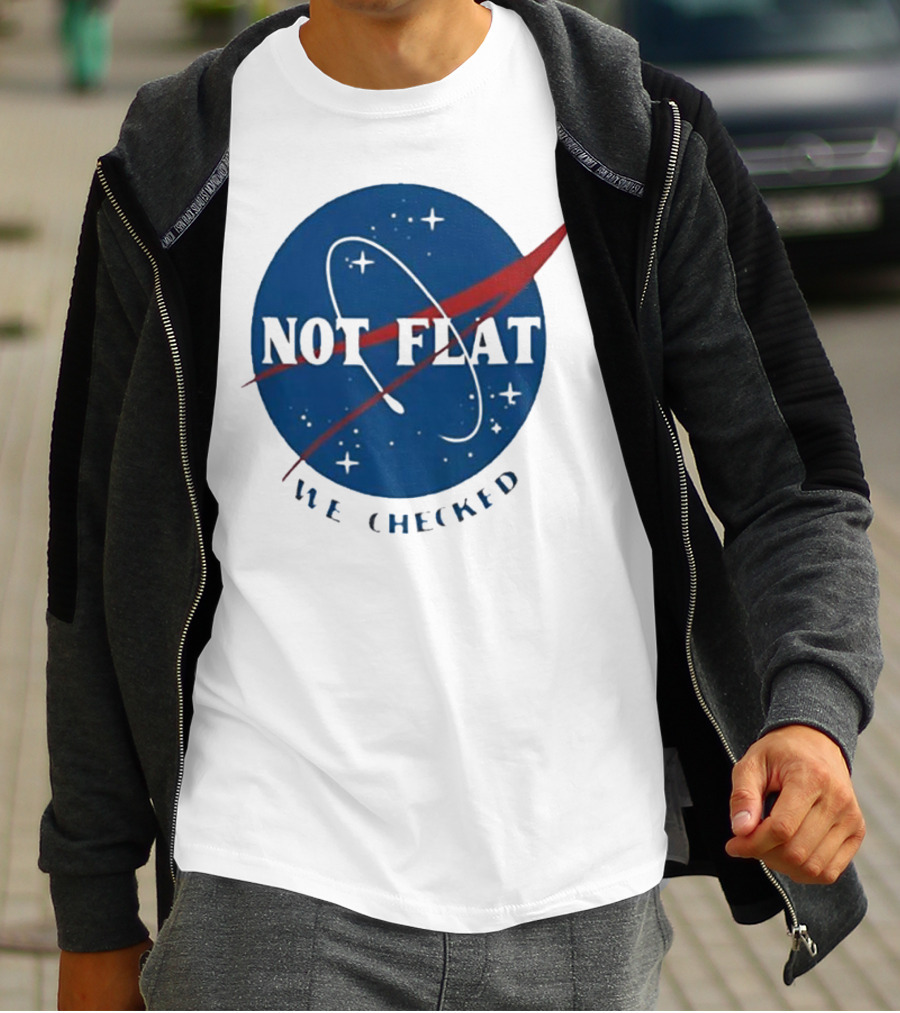 Not Flat We Checked Space Exploration Emblem T-Shirt