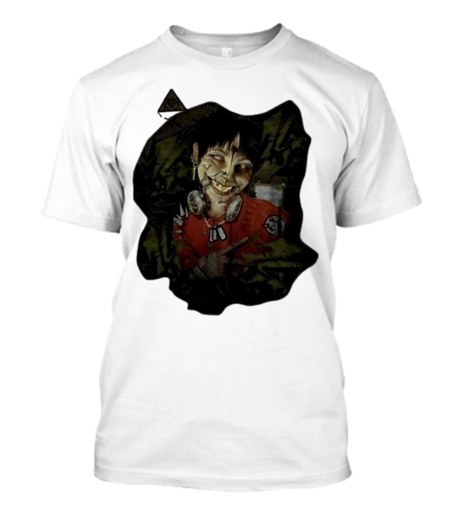 MG Ultra Kid Smiling Masked Figure With Red Outfit And Gas Mask Elements T-Shirt