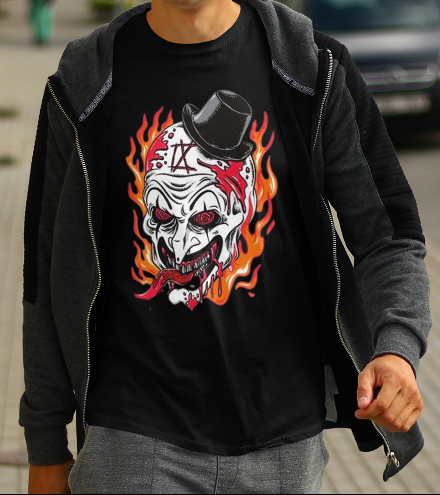 Psychos Only Art Will Never Die Flaming Skull Top Hat T-Shirt