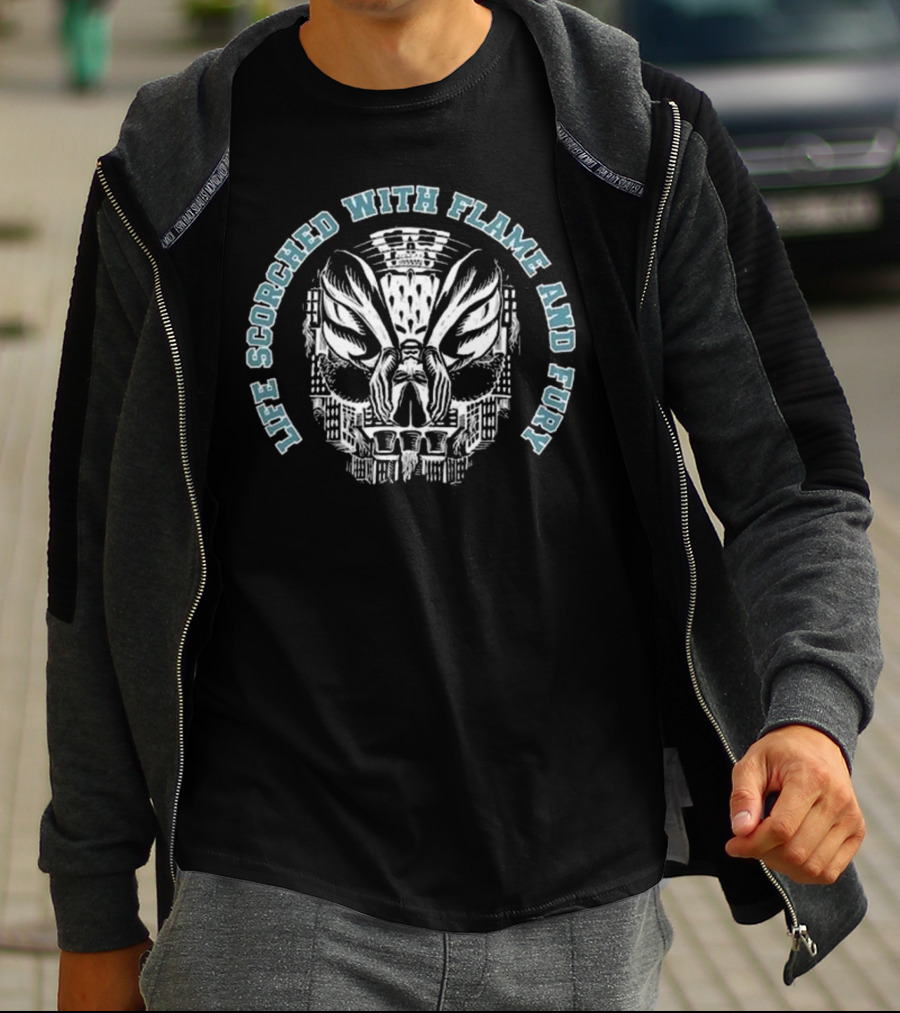 Life Scorched With Flame And Fury Skull Moth T-Shirt