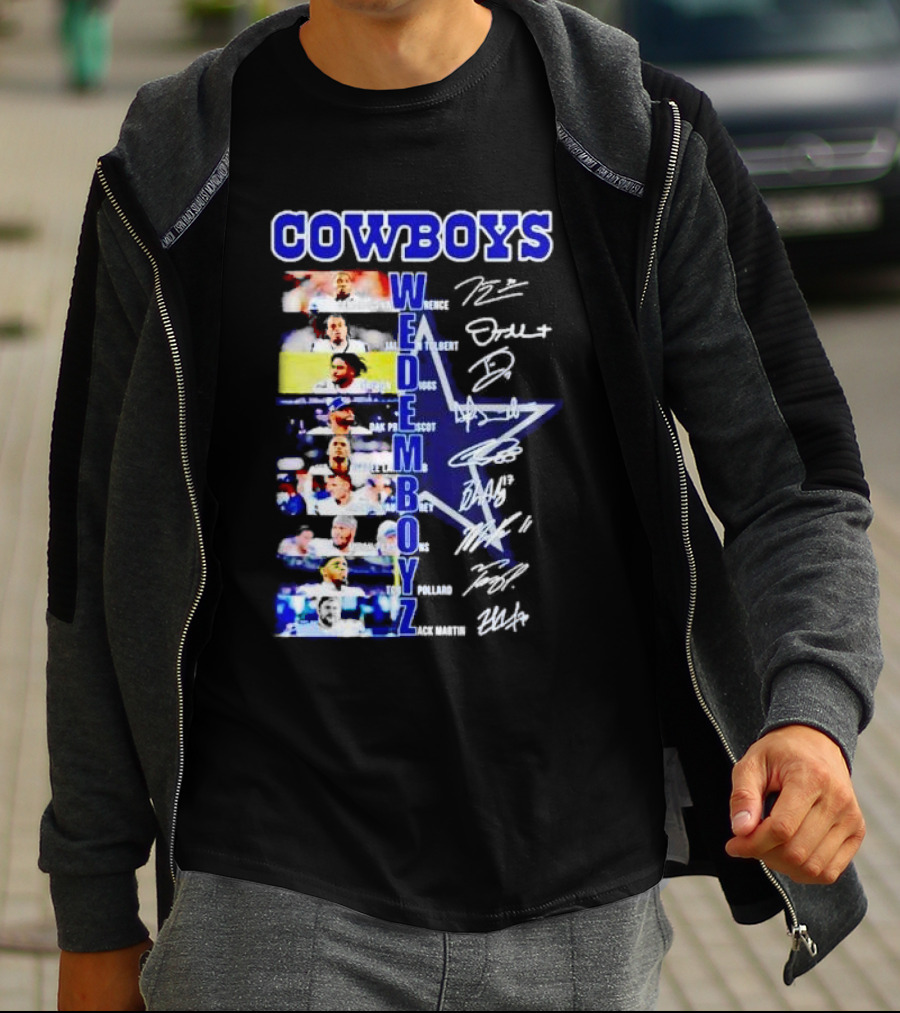 COWBOYS WE DEM BOYZ Dak Prescott DeMarcus Lawrence Trevon Diggs Brett Maher Tony Pollard CeeDee Lamb Zack Martin Dallas Players Signatures T-Shirt