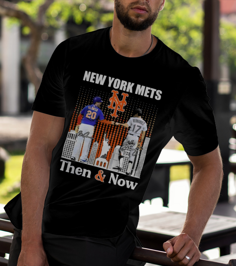 New York Mets Then And Now Pete Alonso Keith Hernandez Signatures T-Shirt