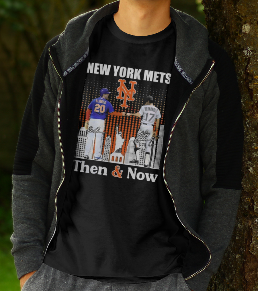 New York Mets Then And Now Pete Alonso Keith Hernandez Signatures T-Shirt