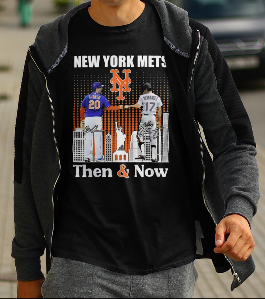 New York Mets Then And Now Pete Alonso Keith Hernandez Signatures T-Shirt