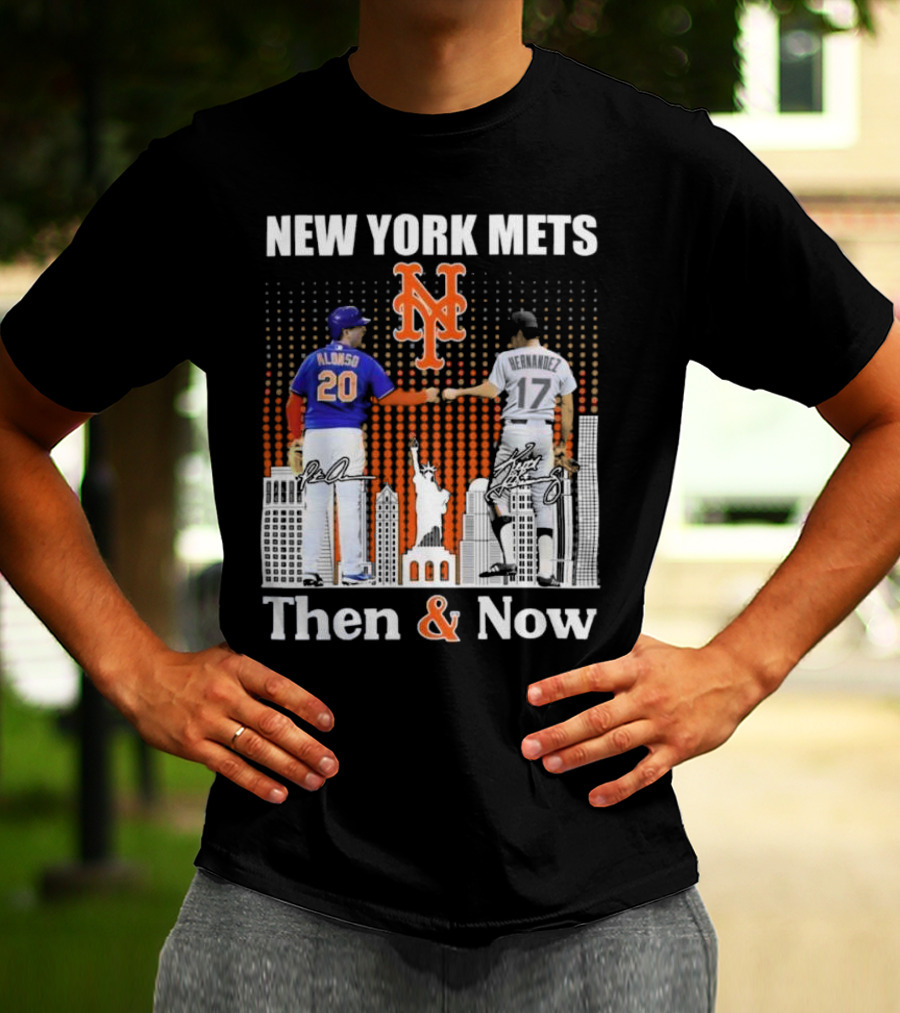 New York Mets Then And Now Pete Alonso Keith Hernandez Signatures T-Shirt