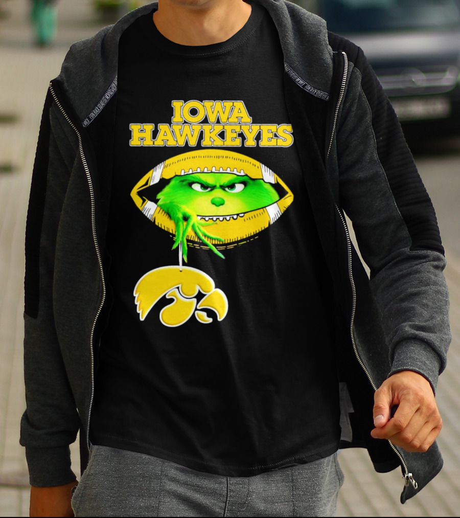 Iowa Hawkeyes Grinch Football Christmas T-Shirt