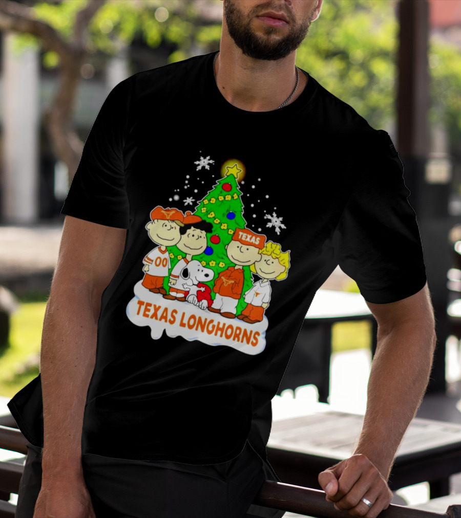 Texas Longhorns Peanuts Characters Christmas Tree T-Shirt