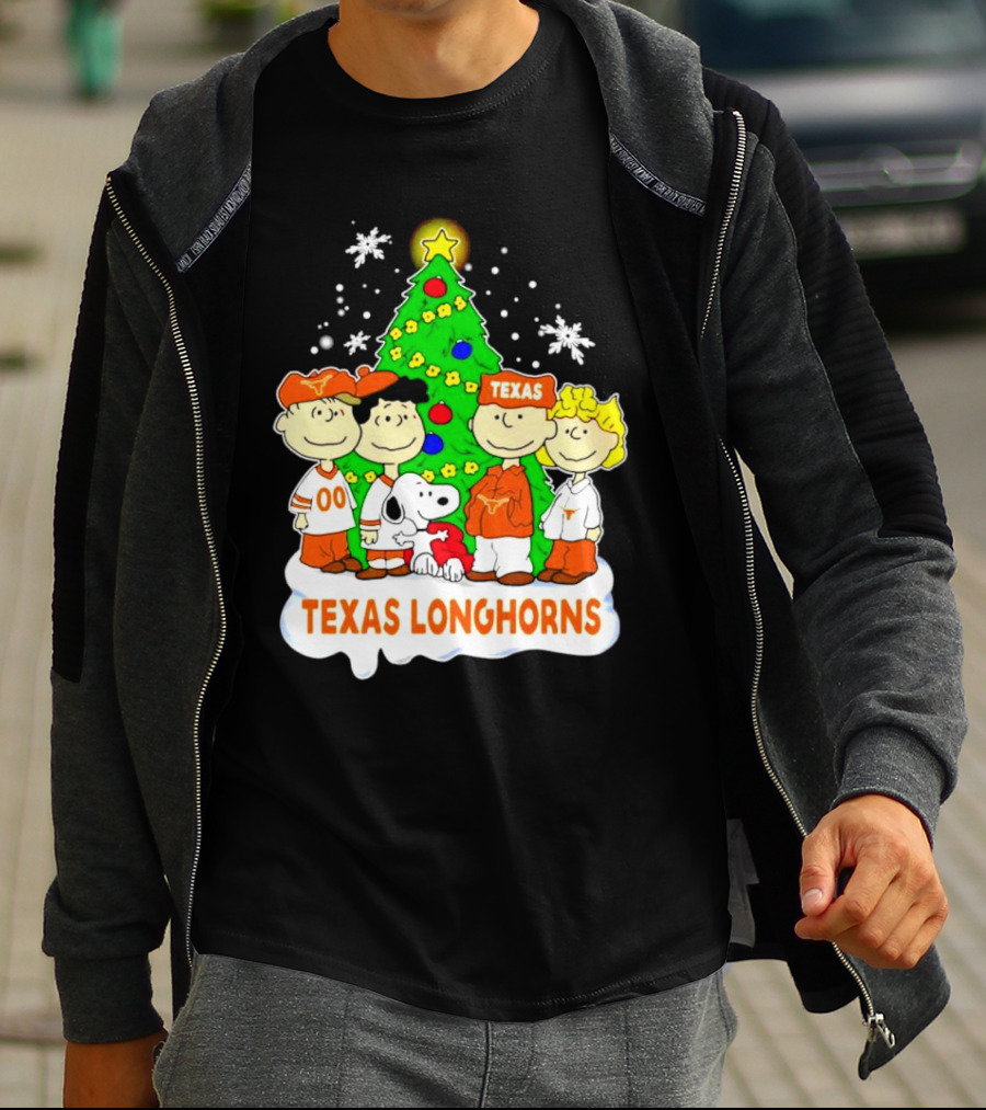 Texas Longhorns Peanuts Characters Christmas Tree T-Shirt