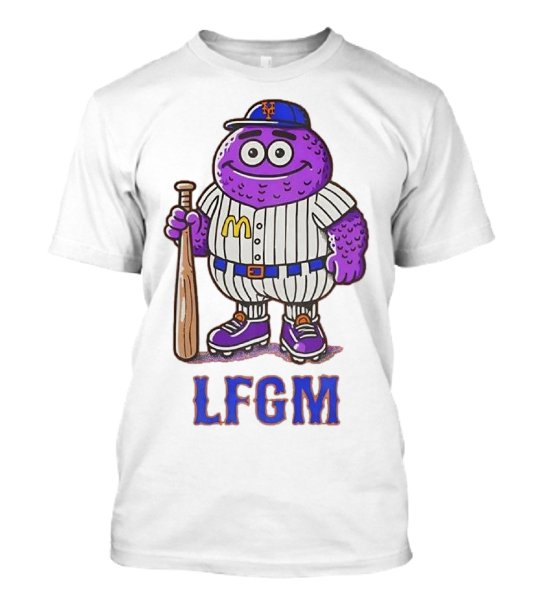 LFGM New York Mets Grimace Cartoon Baseball Bat Character T-Shirt