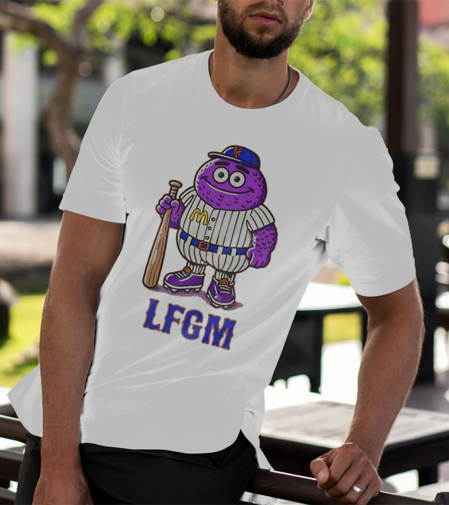 LFGM New York Mets Grimace Cartoon Baseball Bat Character T-Shirt