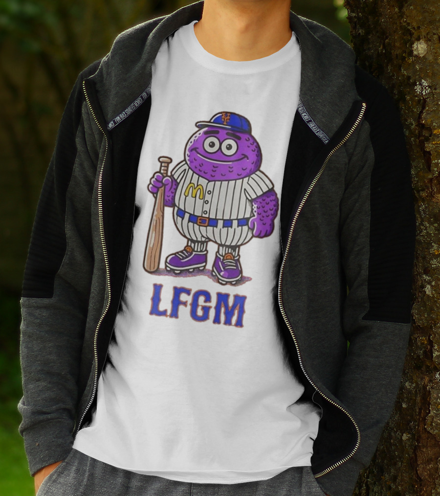 LFGM New York Mets Grimace Cartoon Baseball Bat Character T-Shirt