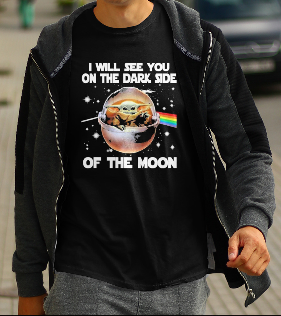 I Will See You On The Dark Side Of The Moon Baby Yoda Rainbow Light Beam T-Shirt