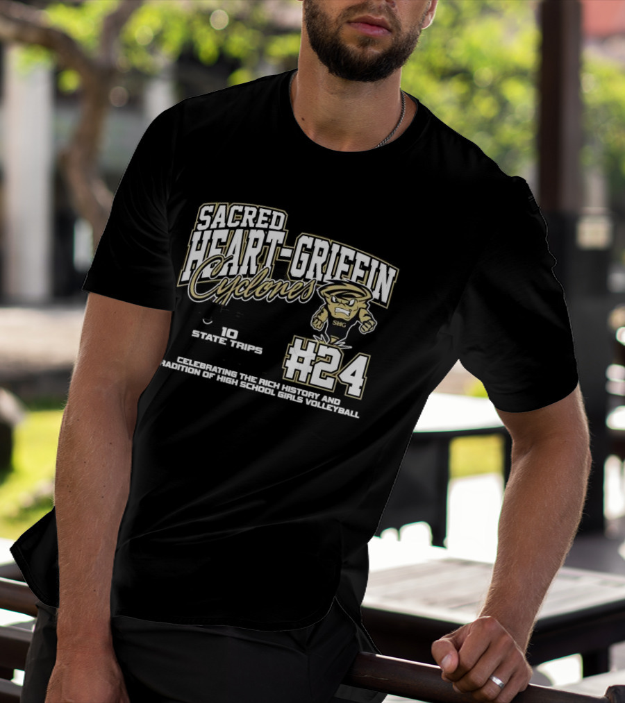 Sacred Heart-Griffin Cyclones #24 1287 Program Wins 10 State Trips 3 State Trophies Celebrating The Rich History And Tradition Of High School Girls Volleyball T-Shirt