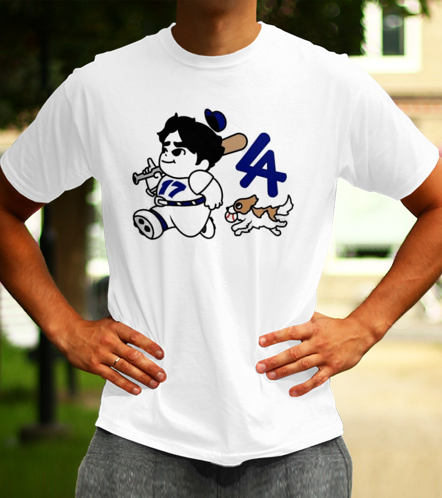 Chunkytani 10oz Fleece LA Baseball Dog And Player With Bat 17 T-Shirt