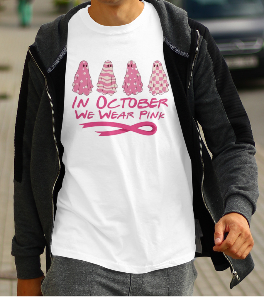 In October We Wear Pink Ghosts Breast Cancer Awareness T-Shirt