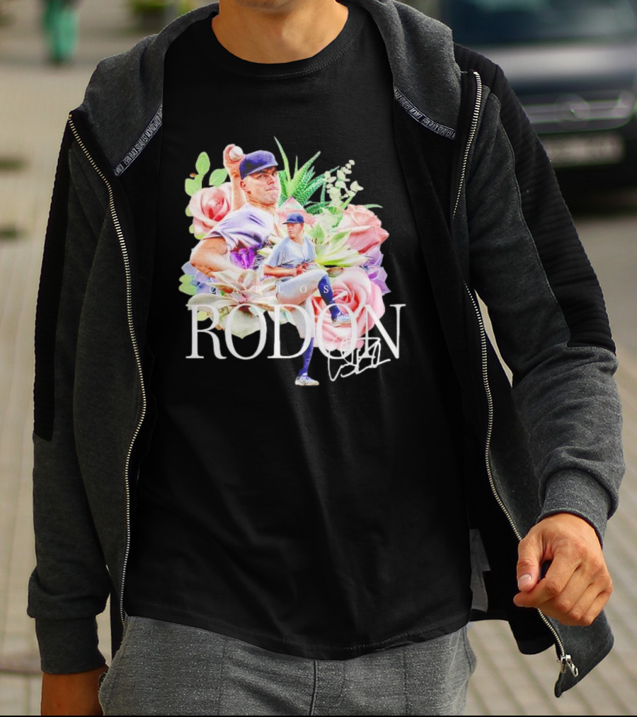 Carlos Rodón New York Yankees Floral Signature Baseball T-Shirt