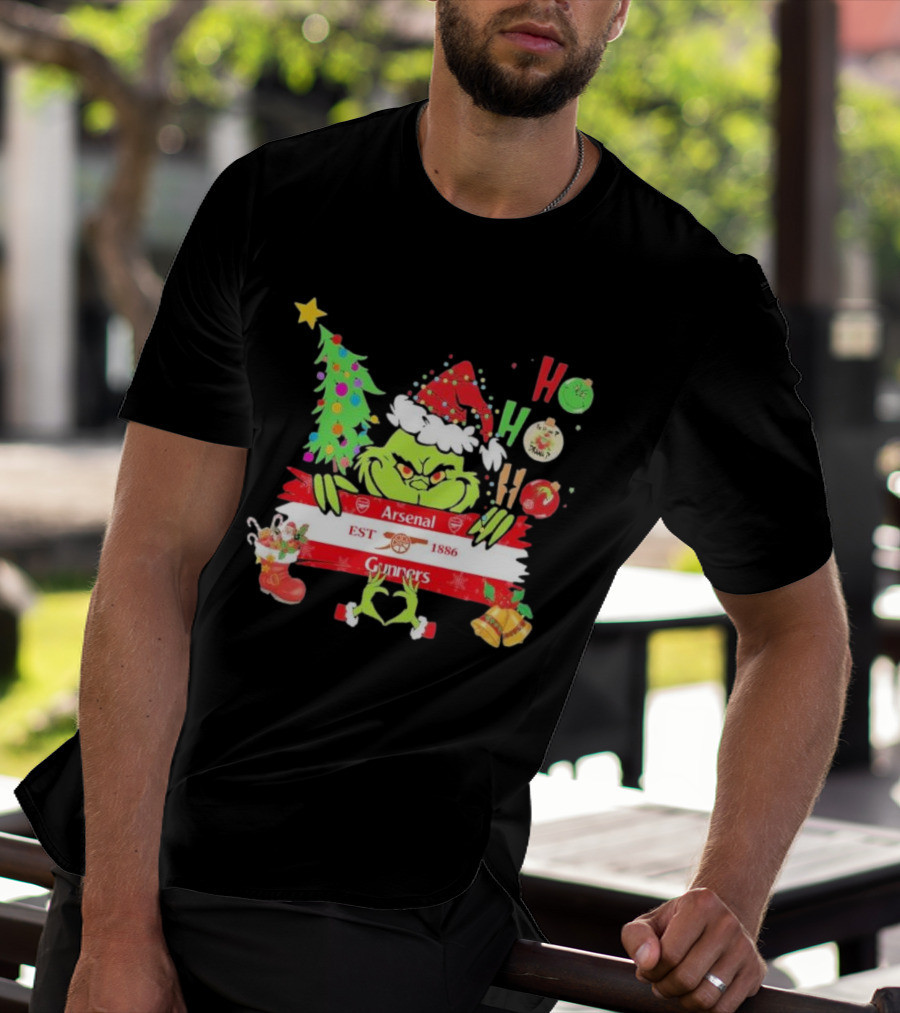 Grinch Ho Ho Ho Arsenal FC EST 1886 Gunners Christmas T-Shirt