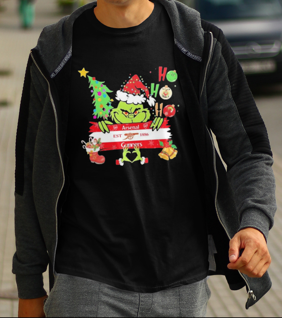 Grinch Ho Ho Ho Arsenal FC EST 1886 Gunners Christmas T-Shirt