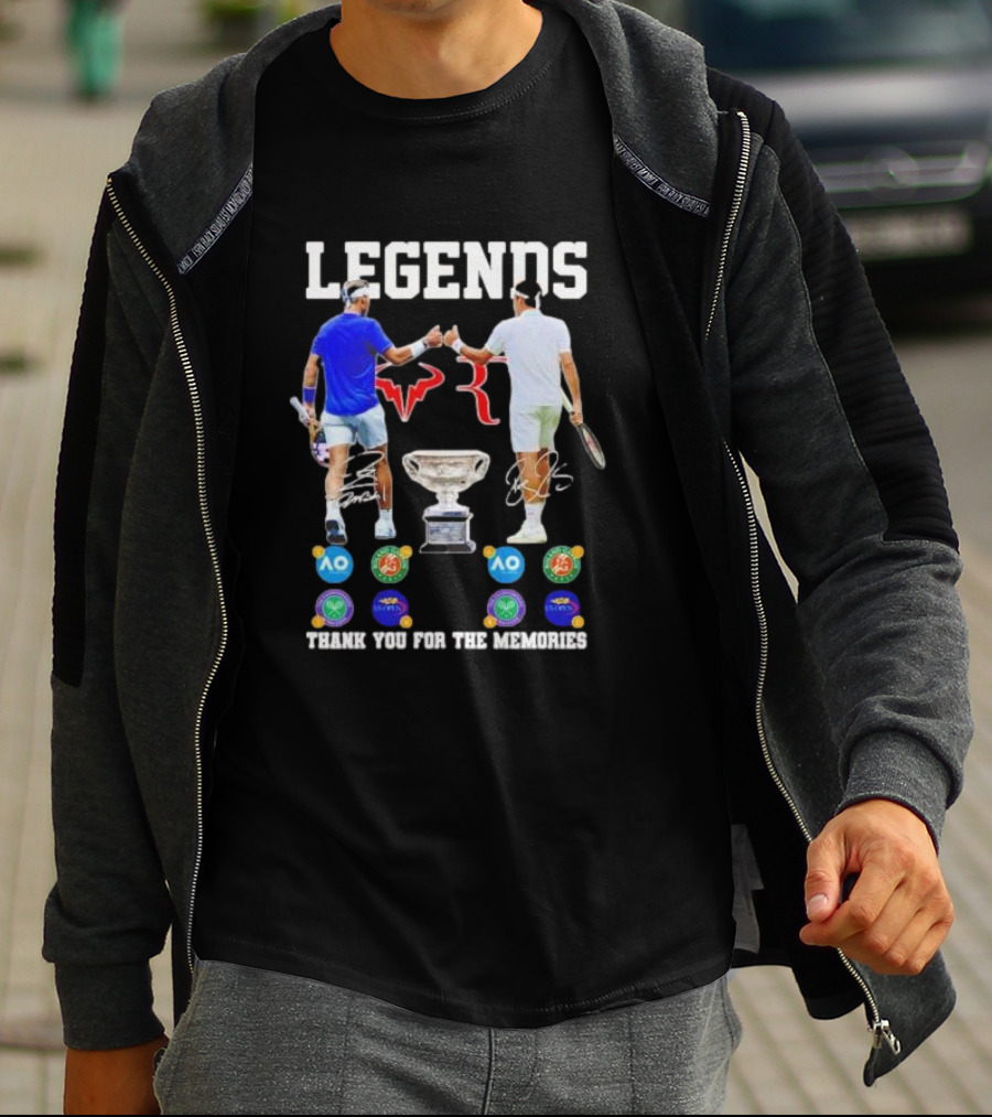 LEGENDS Roger Federer Rafael Nadal Thank You For The Memories Tennis Grand Slam Icons T-Shirt