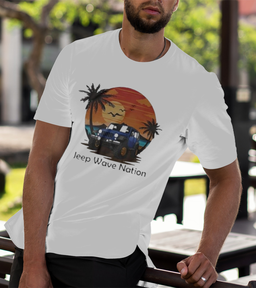 Jeep Wave Nation Vintage Sunset Adventure Scene T-Shirt