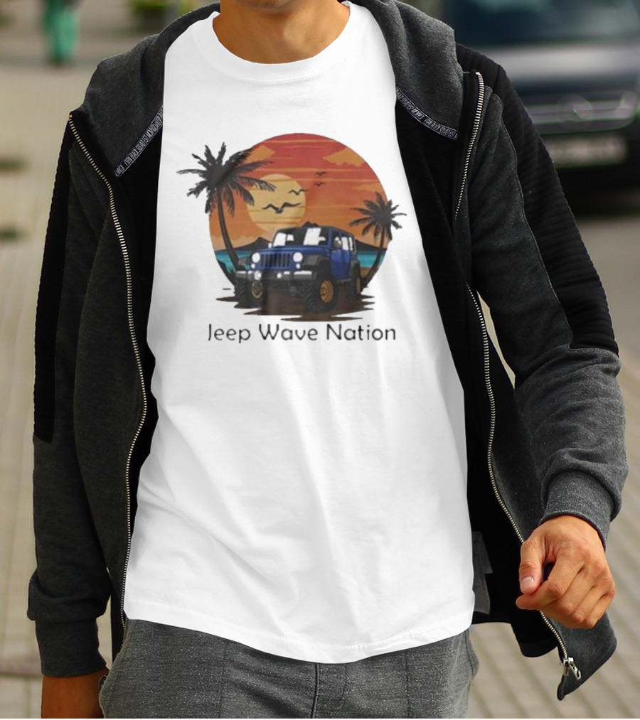 Jeep Wave Nation Vintage Sunset Adventure Scene T-Shirt