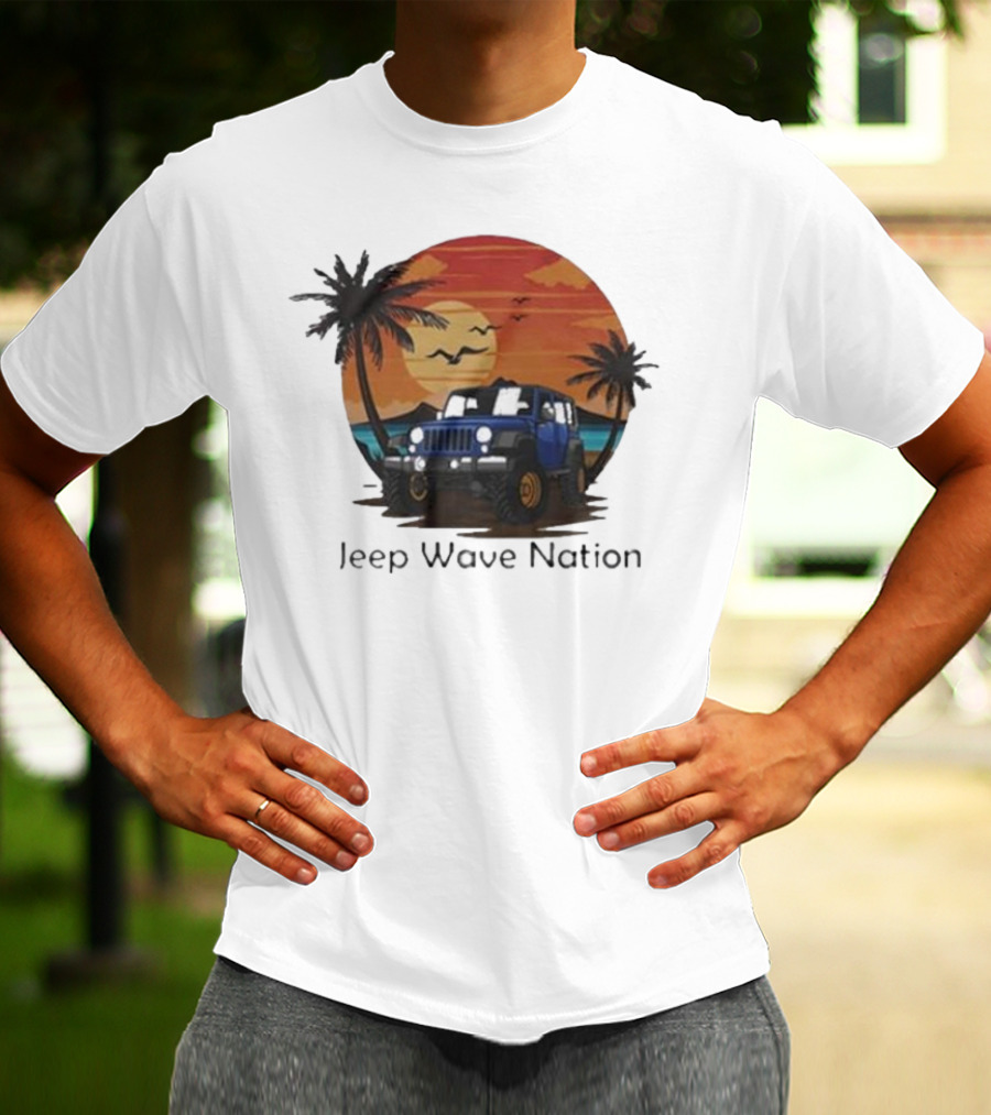 Jeep Wave Nation Vintage Sunset Adventure Scene T-Shirt