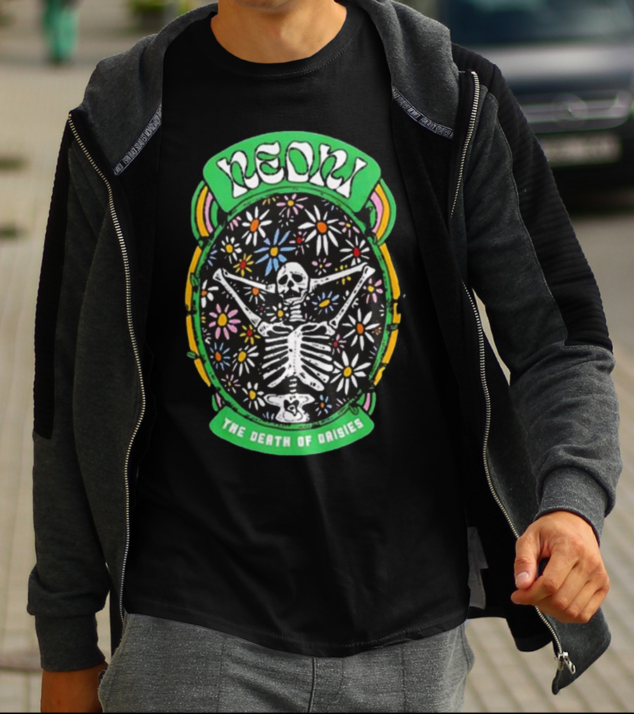 NEON Skeleton With Daisies The Death Of Daisies T-Shirt