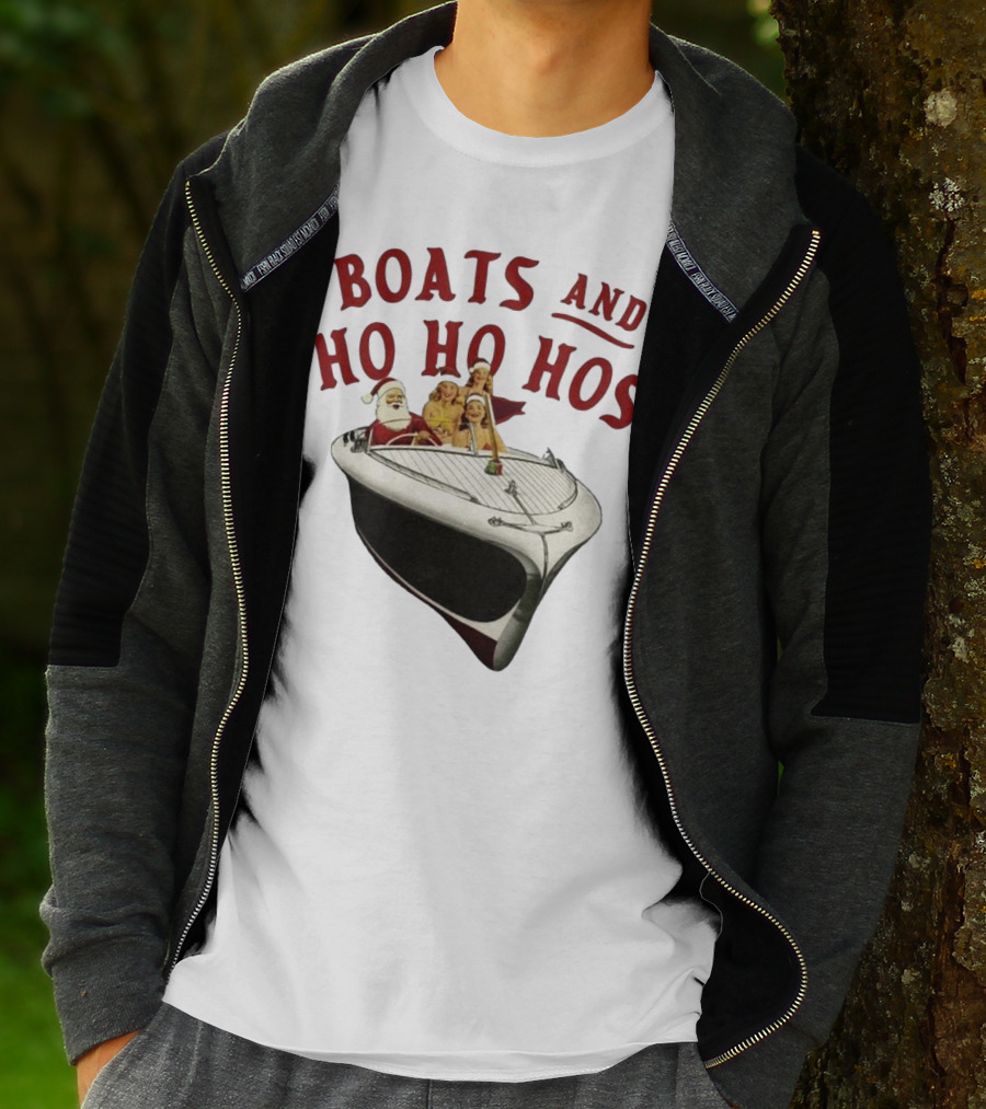 Boats And Ho Ho Hos Christmas With Santa On Boat T-Shirt