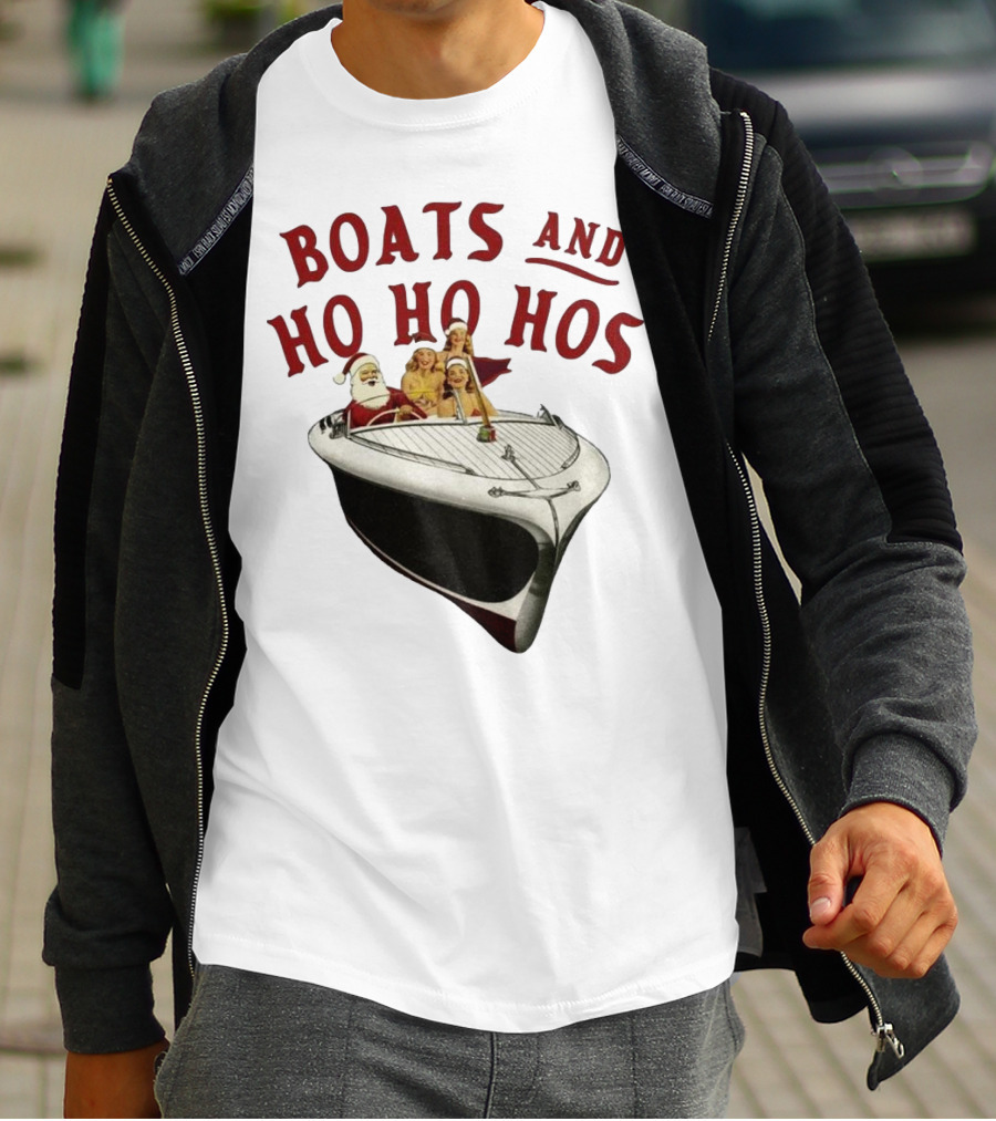 Boats And Ho Ho Hos Christmas With Santa On Boat T-Shirt