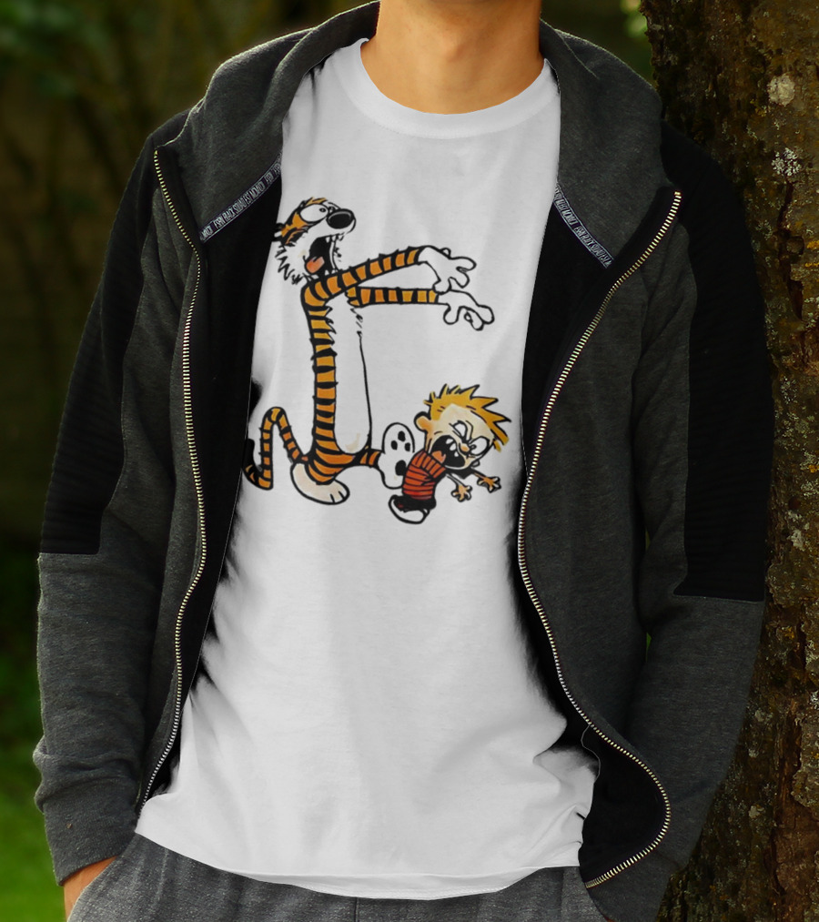 Calvin And Hobbes Playing Zombies Comic Characters Fun T-Shirt