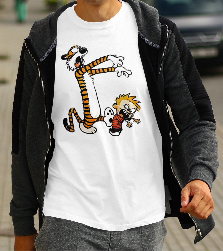 Calvin And Hobbes Playing Zombies Comic Characters Fun T-Shirt