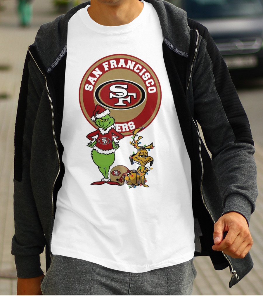 San Francisco 49ers Grinch And Max Merry Christmas T-Shirt