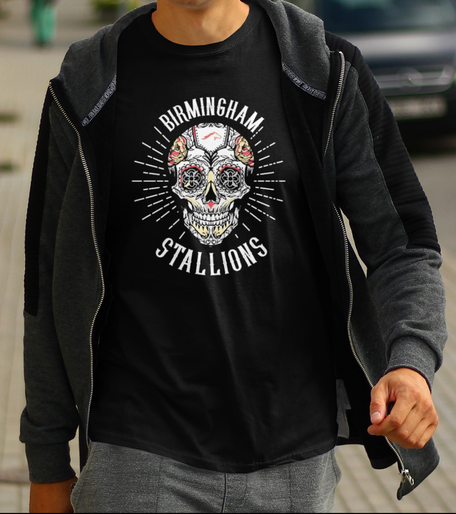 Birmingham Stallions Dia De Los Muertos Skull T-Shirt