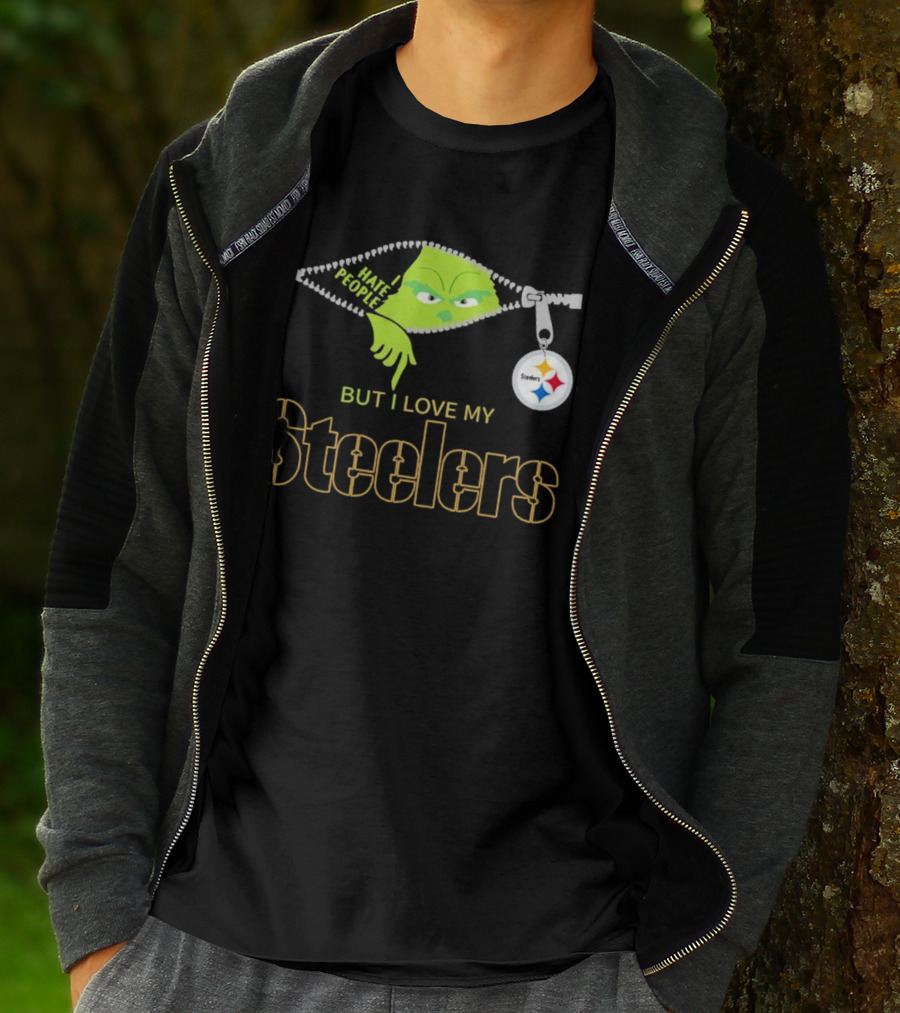I Hate People But I Love My Pittsburgh Steelers Christmas Grinch Zip Steel Curtain T-Shirt