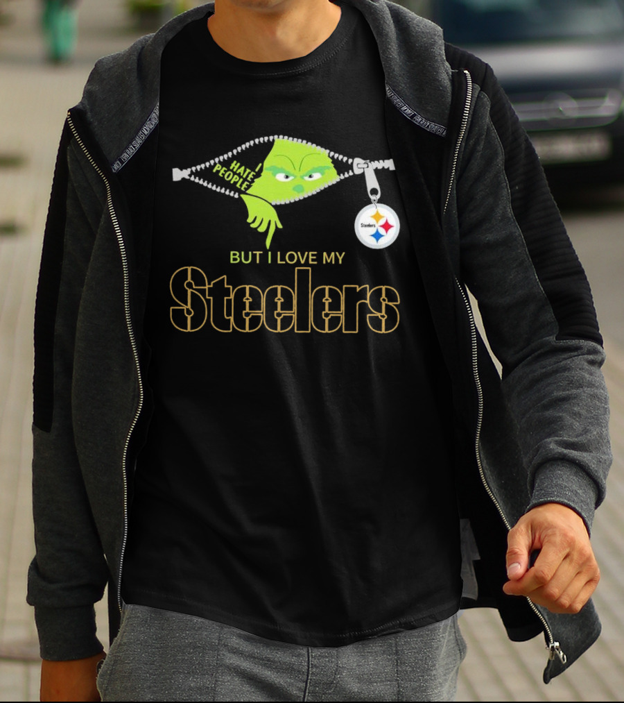 I Hate People But I Love My Pittsburgh Steelers Christmas Grinch Zip Steel Curtain T-Shirt