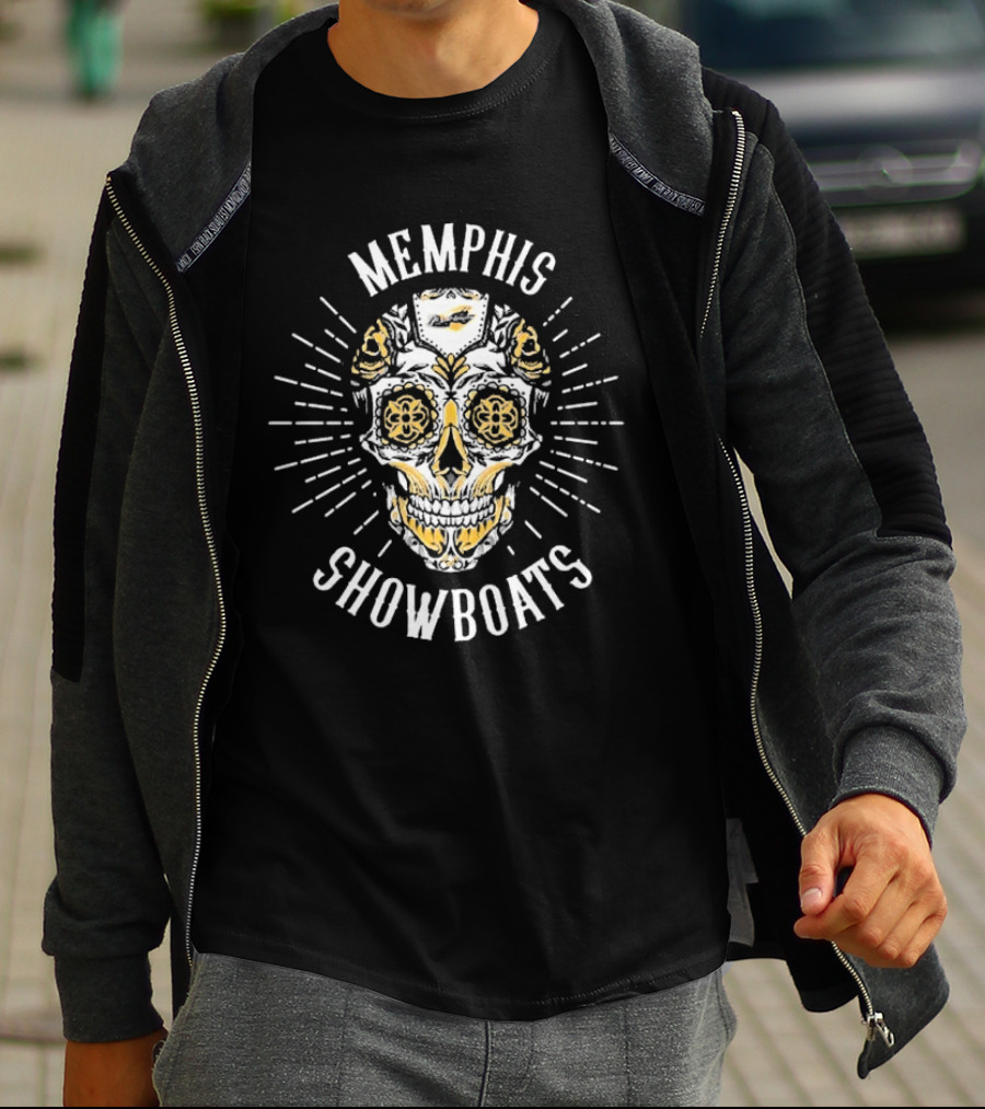 Memphis Showboats Dia De Los Muertos Skull T-Shirt