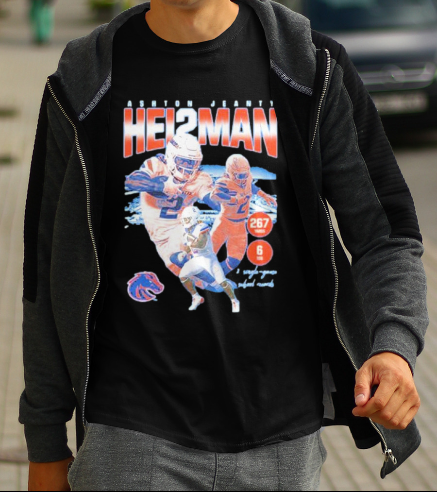 ASHTON JEANTY HEI2MAN 267 Yards 6 Touchdowns Boise State Broncos Player Collage T-Shirt