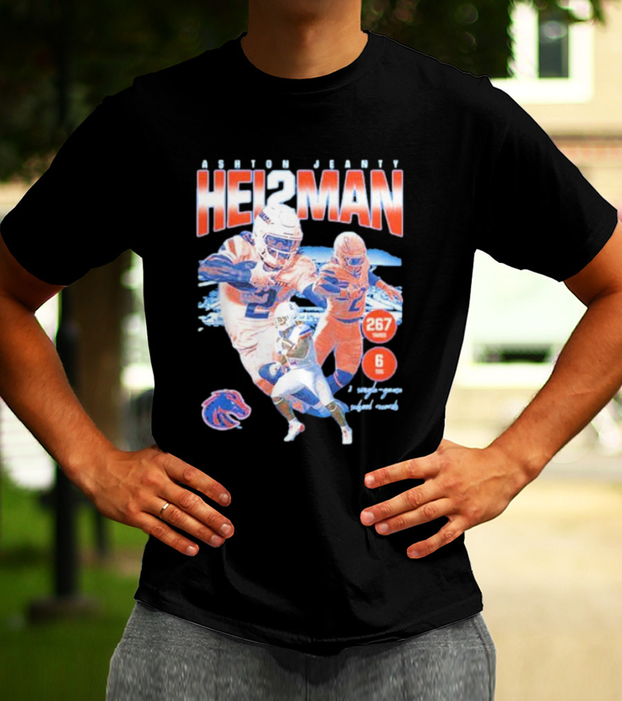 ASHTON JEANTY HEI2MAN 267 Yards 6 Touchdowns Boise State Broncos Player Collage T-Shirt