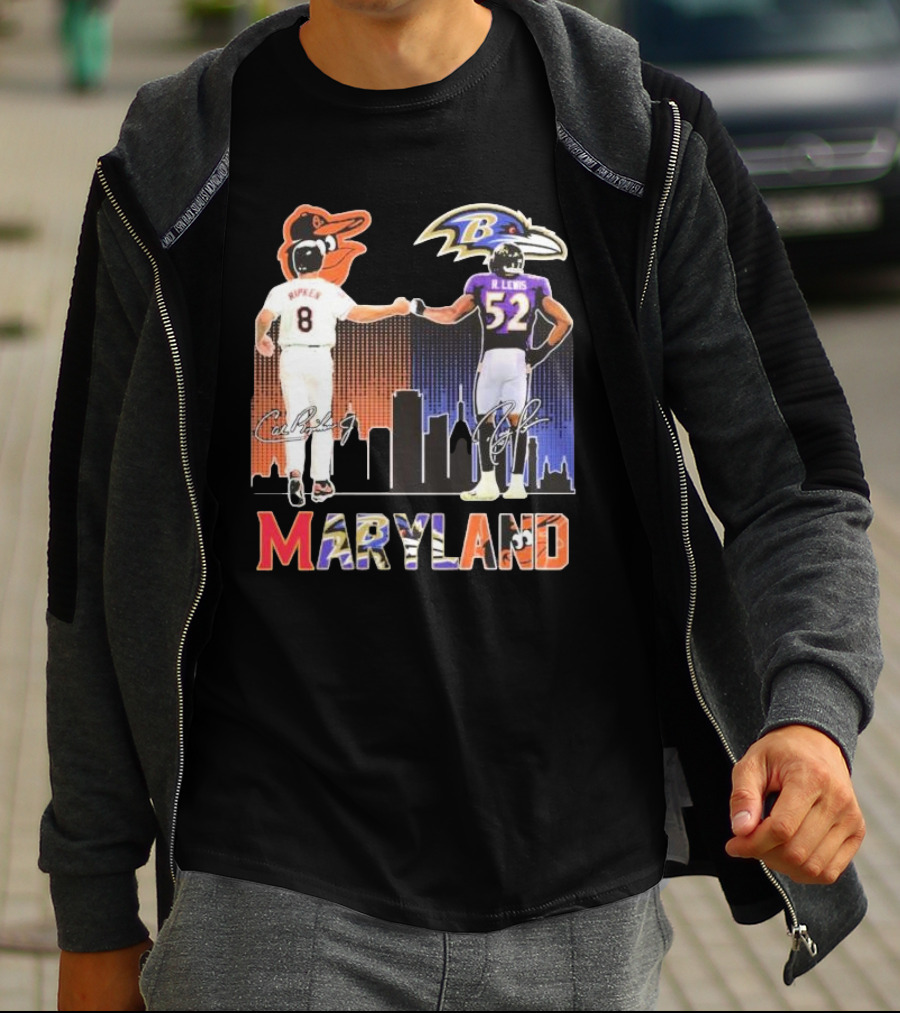 Maryland Sports Baltimore Orioles Ripken Baltimore Ravens Lewis Signatures T-Shirt
