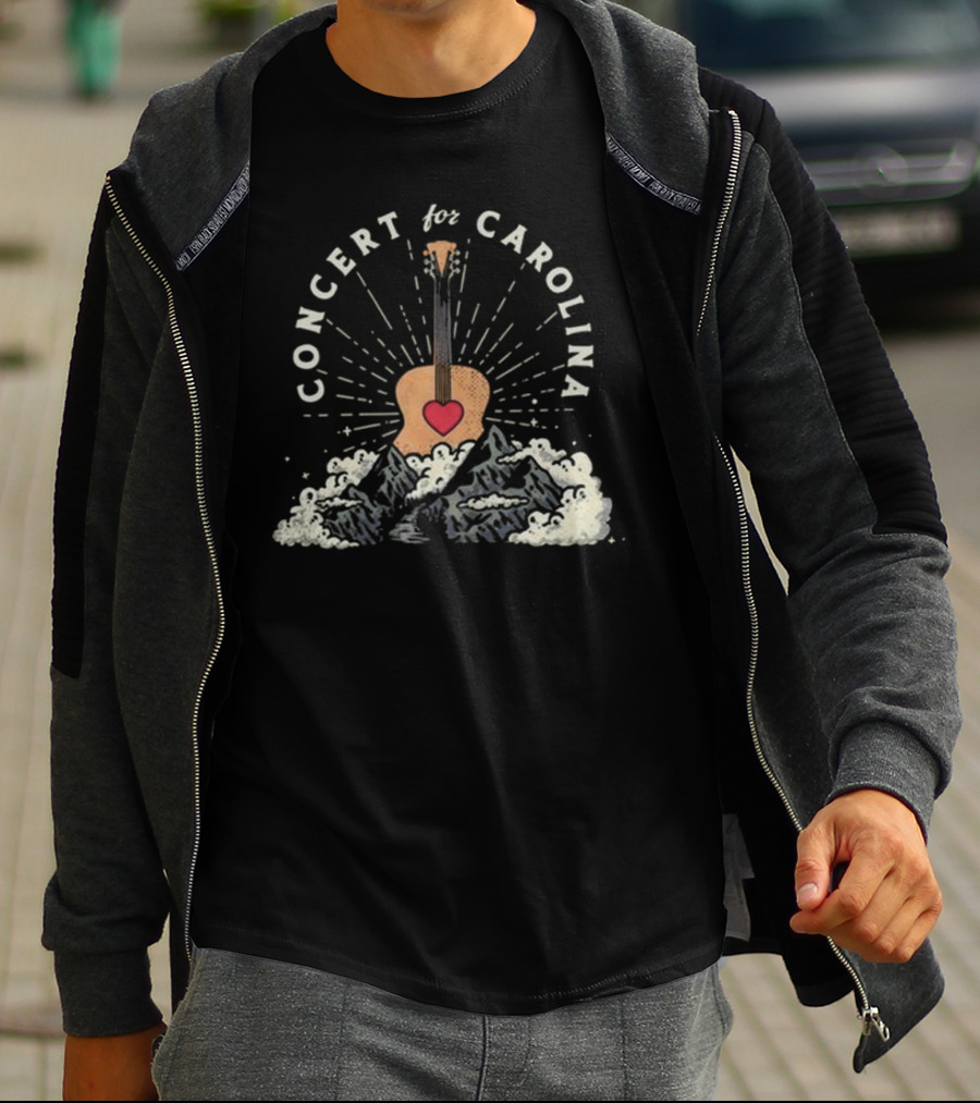 Concert For Carolina Guitar Heart And Mountains T-Shirt