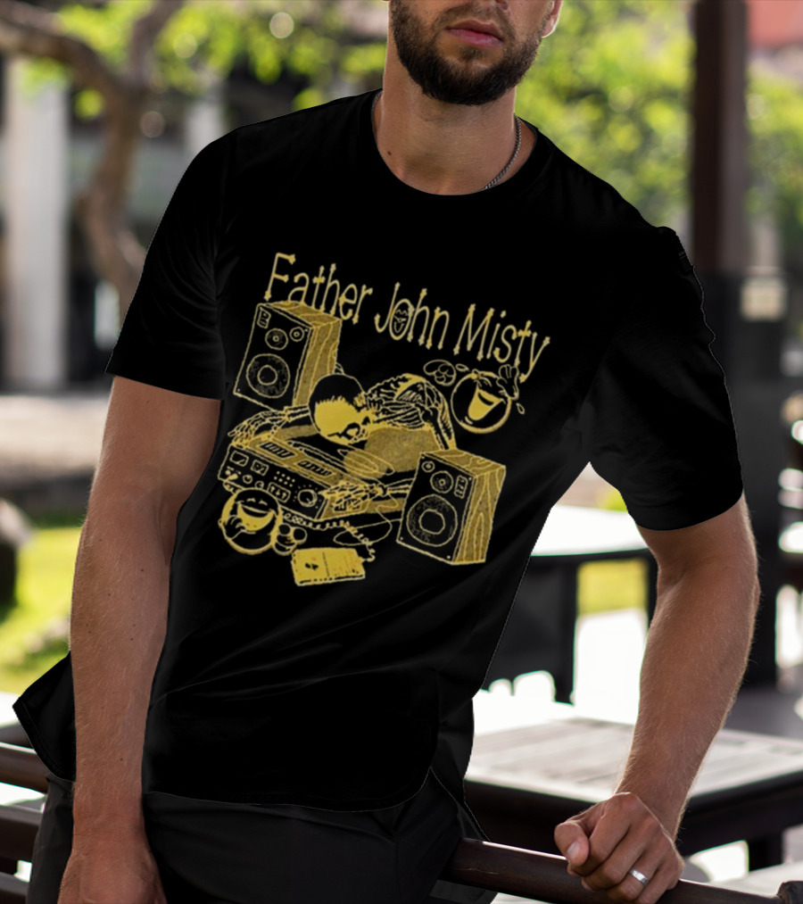 Father John Misty DJ Cartoon Skeleton With Speakers T-Shirt