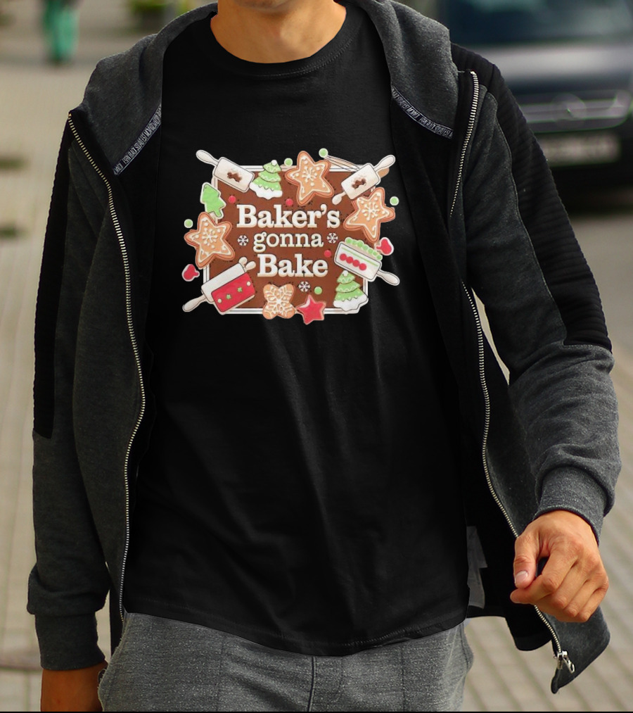 Baker's Gonna Bake Christmas Cookies Gingerbread Trees And Rolling Pins T-Shirt