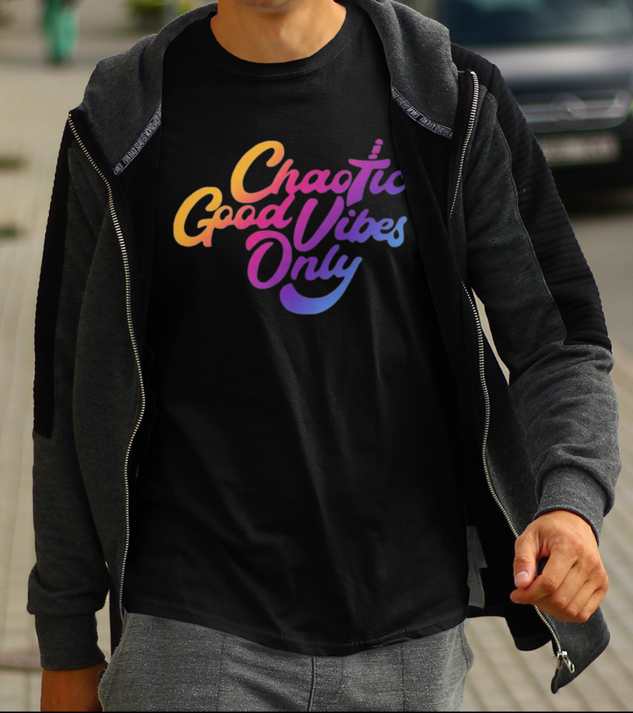 Chaotic Good Vibes Only Sword Icon Gradient Text T-Shirt