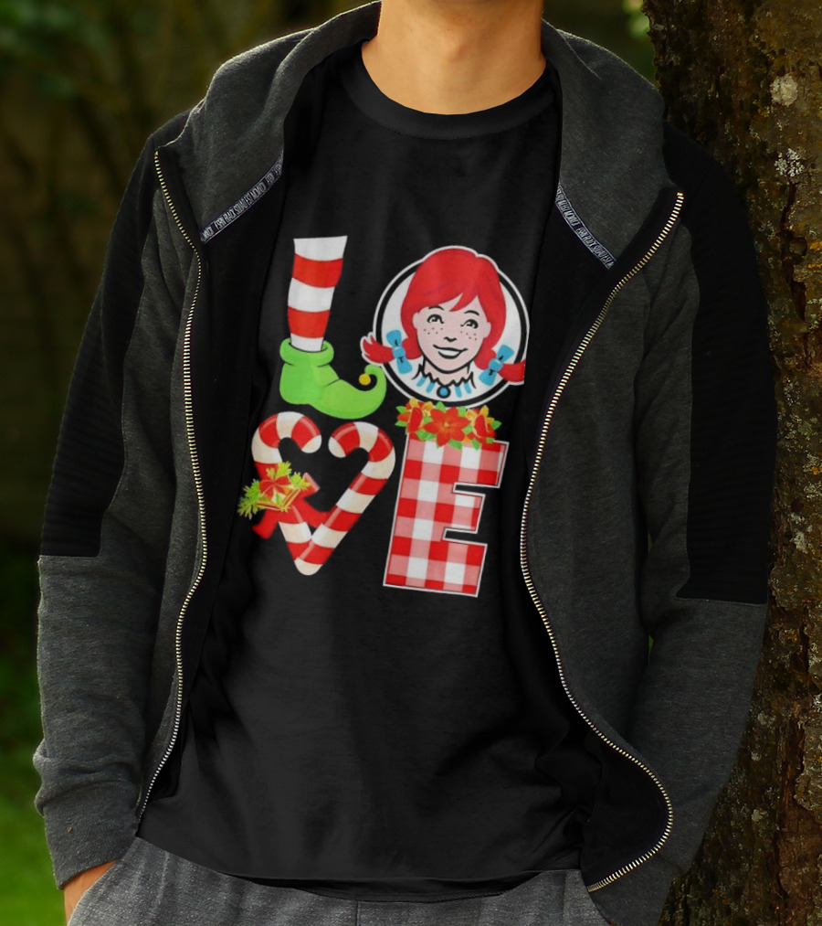 LOVE Elf Wendy’s Christmas Red Stripes Plaid Candy Cane Holiday T-Shirt