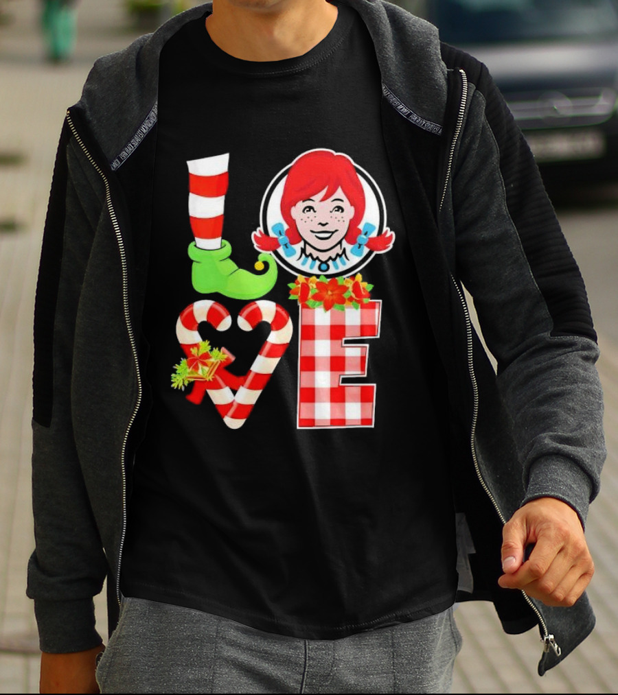LOVE Elf Wendy’s Christmas Red Stripes Plaid Candy Cane Holiday T-Shirt