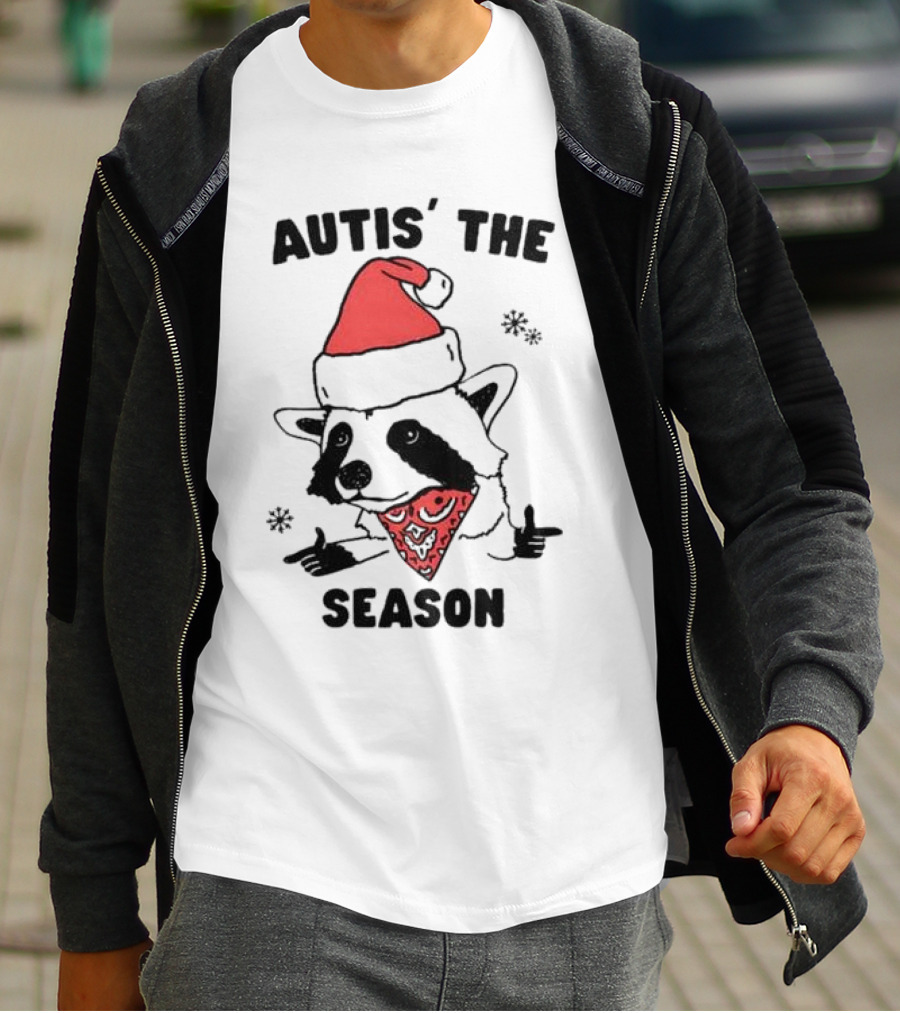 Autis' The Season Santa Raccoon Christmas Holiday Festive T-Shirt