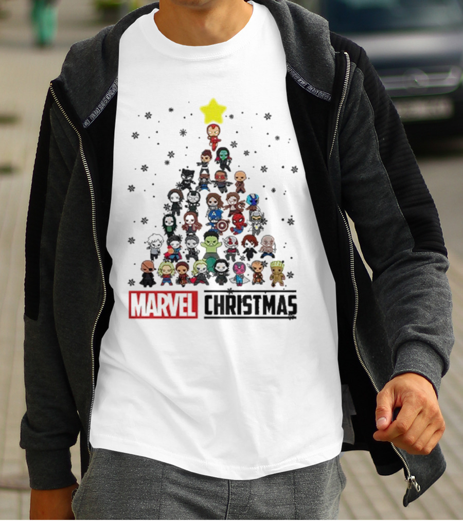 Marvel Christmas Chibi Avengers Characters Tree T-Shirt