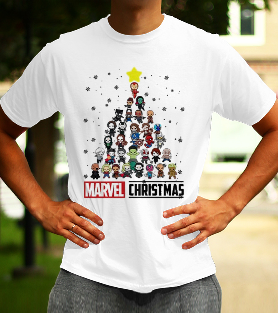 Marvel Christmas Chibi Avengers Characters Tree T-Shirt